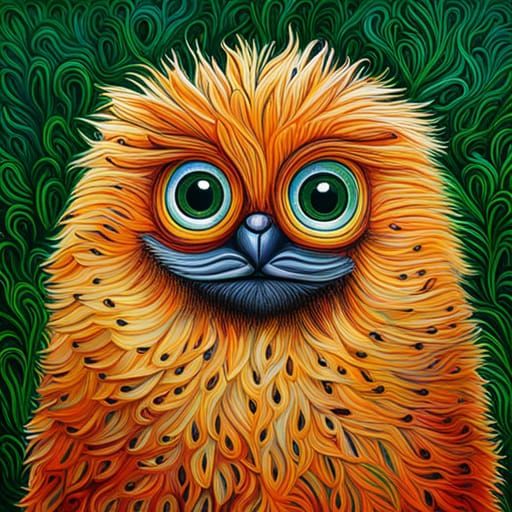 Chia Pet Furby Hybrid in Oil and Acrylic
