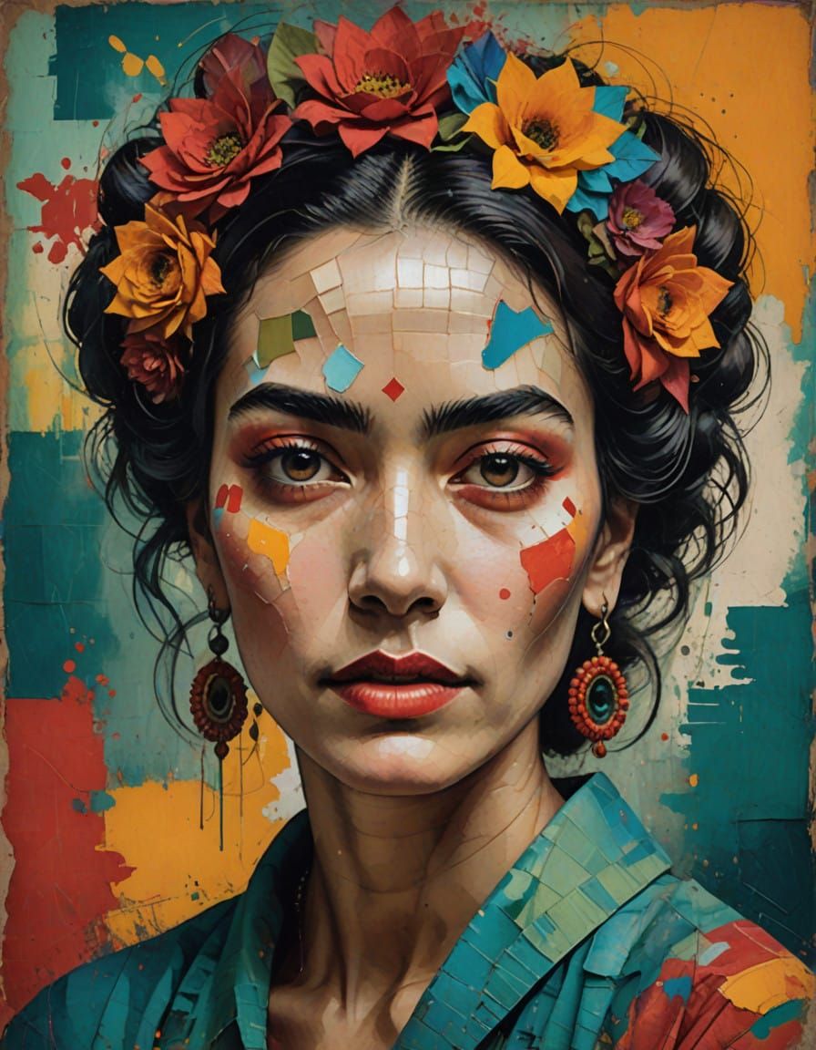 Surreal Woman Embodies Vibrant Colors on Distressed Texture