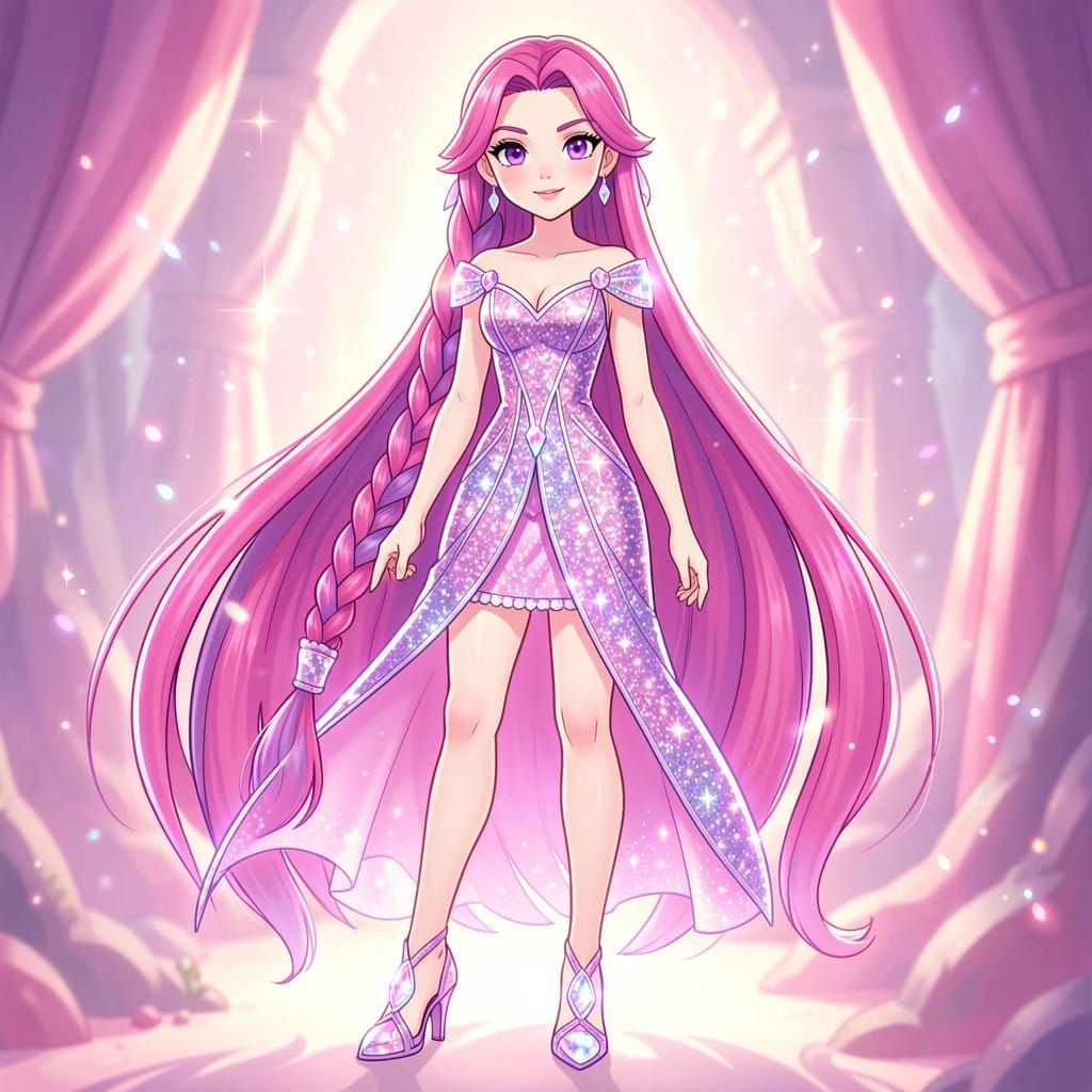 Winx Club Character with Pink and Purple Hair and Gemlight D...