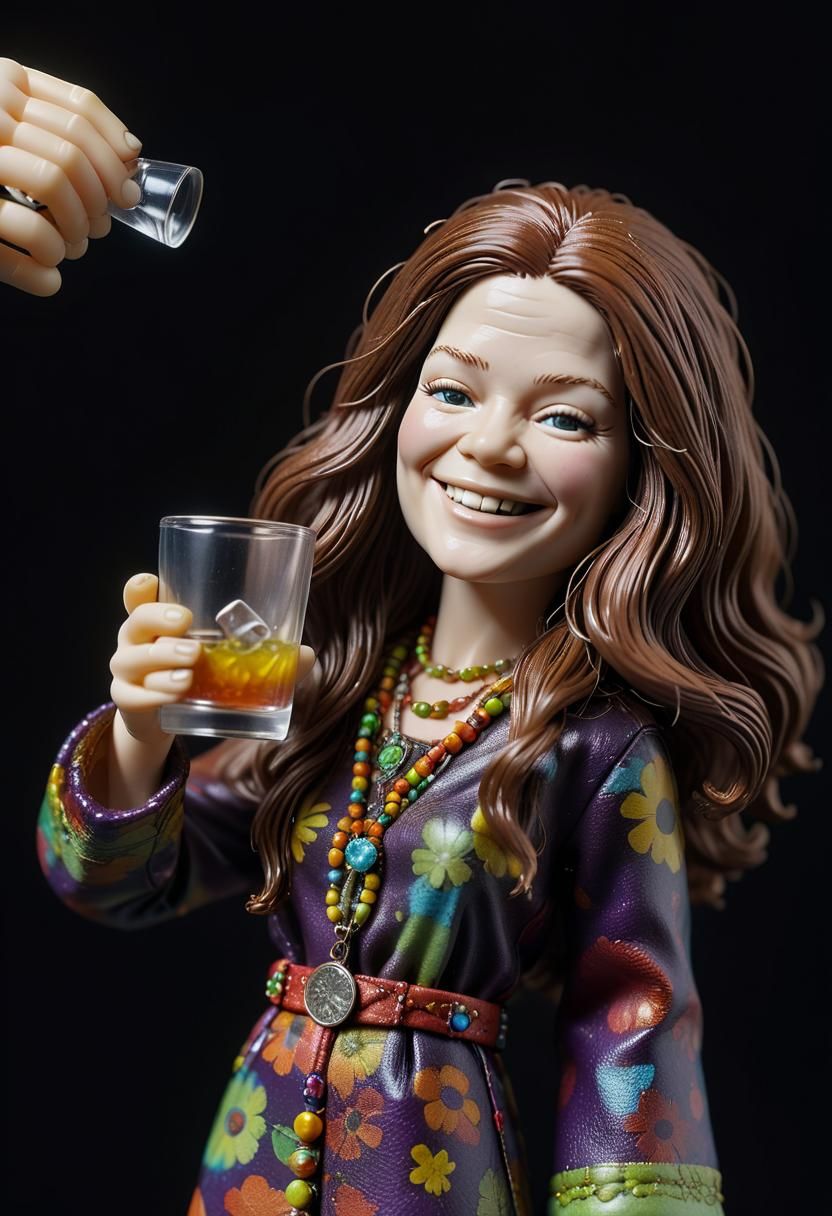 Hyperrealistic Janis Joplin Action Figure in Macro Photo