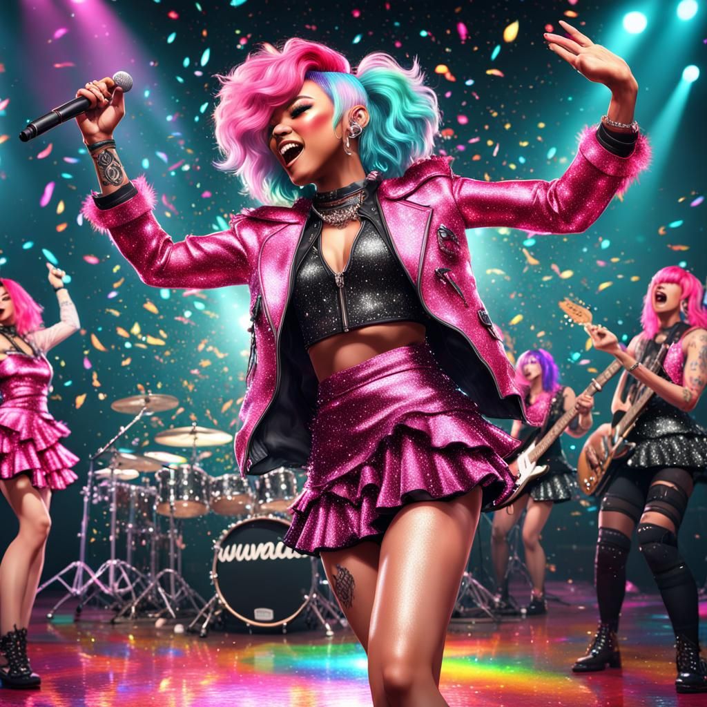 Colorful Punk Girl Band Rocks Glittery Stage