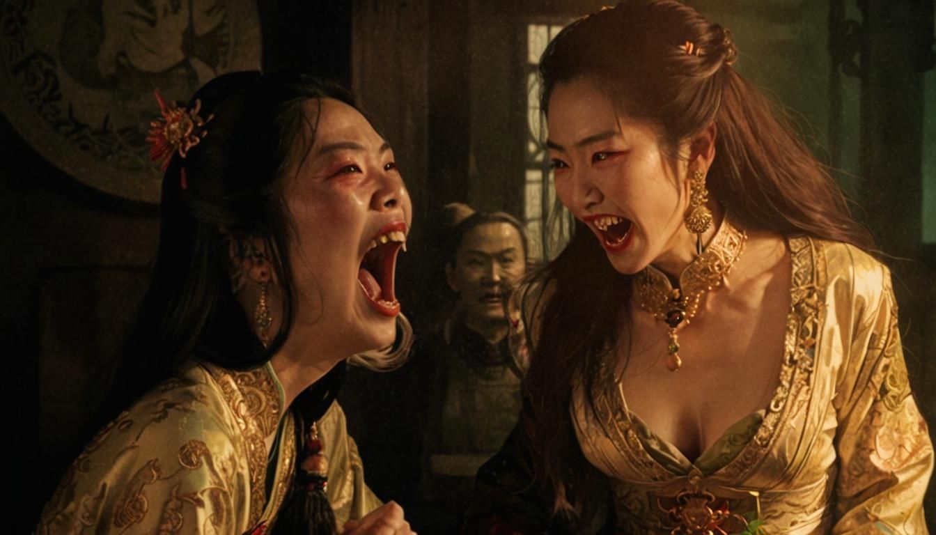 Yuan-Era Chinese Vampire Women in Dark Fantasy Portrait