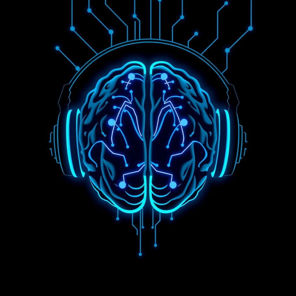 Futuristic Brain in Headphones Logo Design