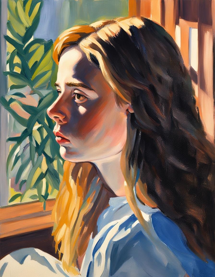 Girl in Sunlight: A Gouache Painting
