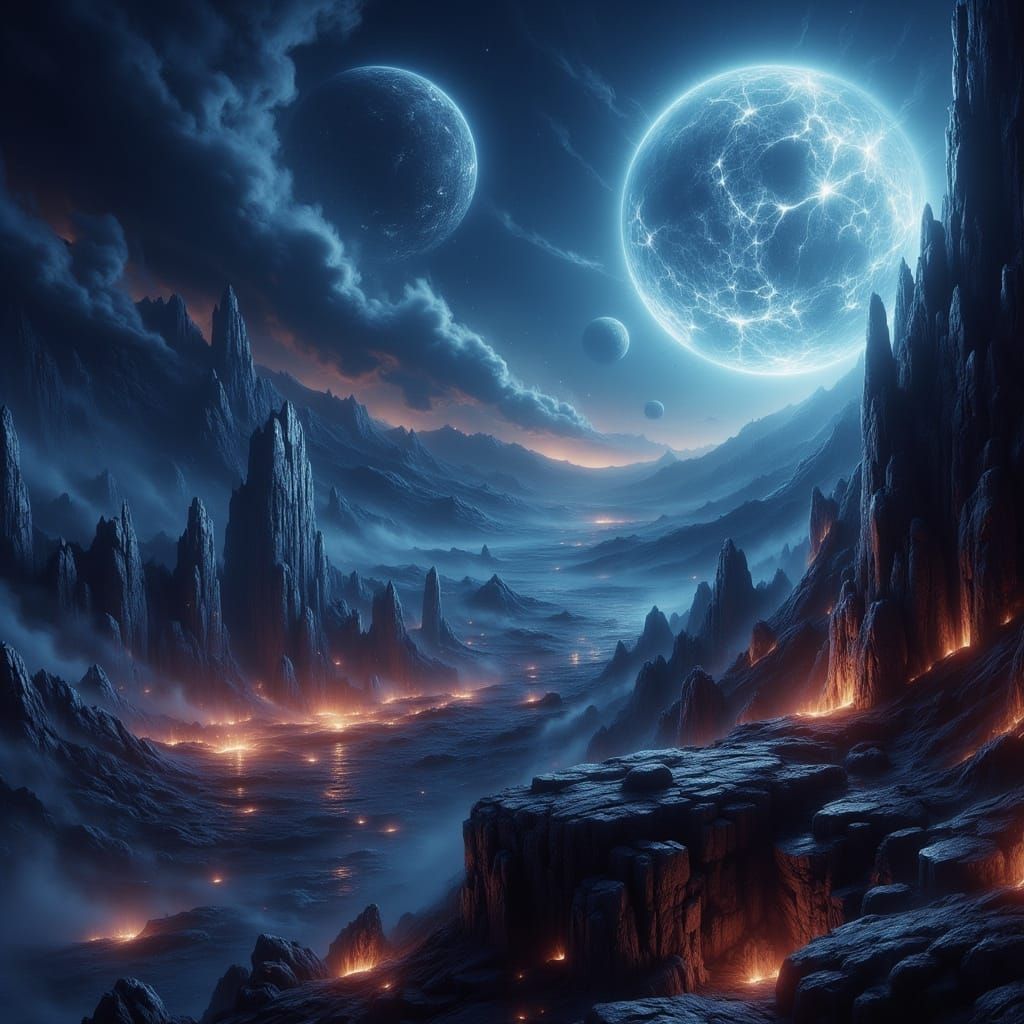 Ancient Stone Throne on Volcanic Peak Overlooking Alien Worl...