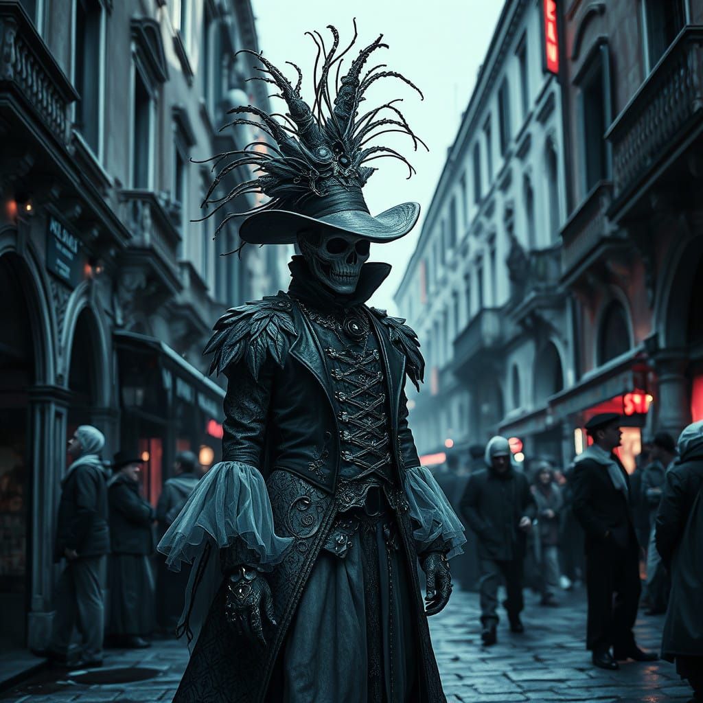 Cyberpunk Renaissance Carneval in Futuristic Venice