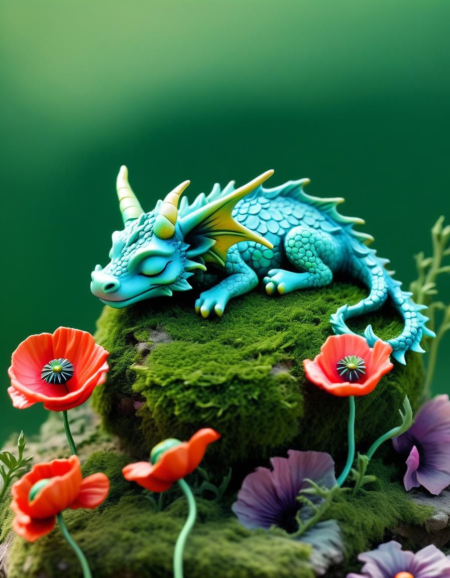 Dragon Fae Sleeping in Poppy Flower