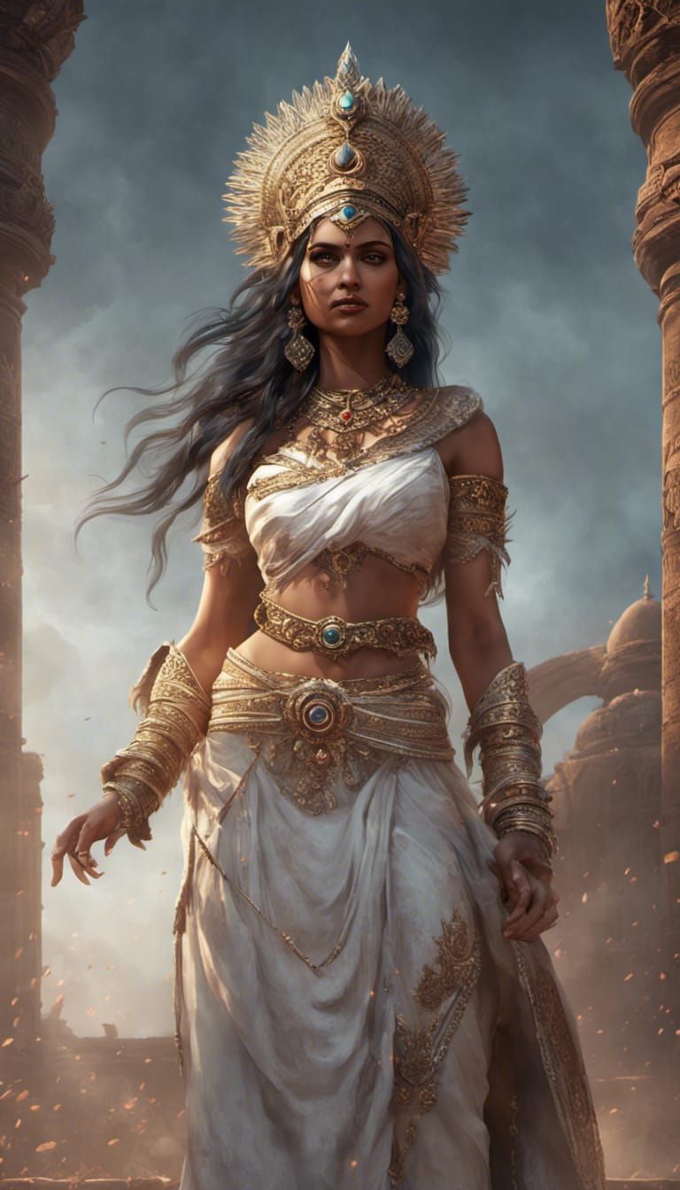 Indian Queen in White Dress: Dark Fantasy Art