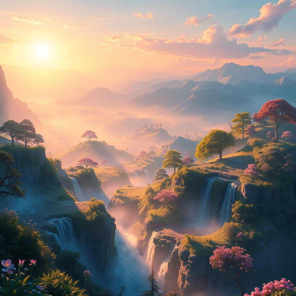 Ethereal Landscape of Happiness in Dreamlike Style