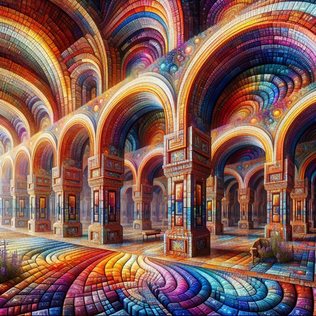 Surreal Architecture Meets Fractal Harmony in Vibrant Hues