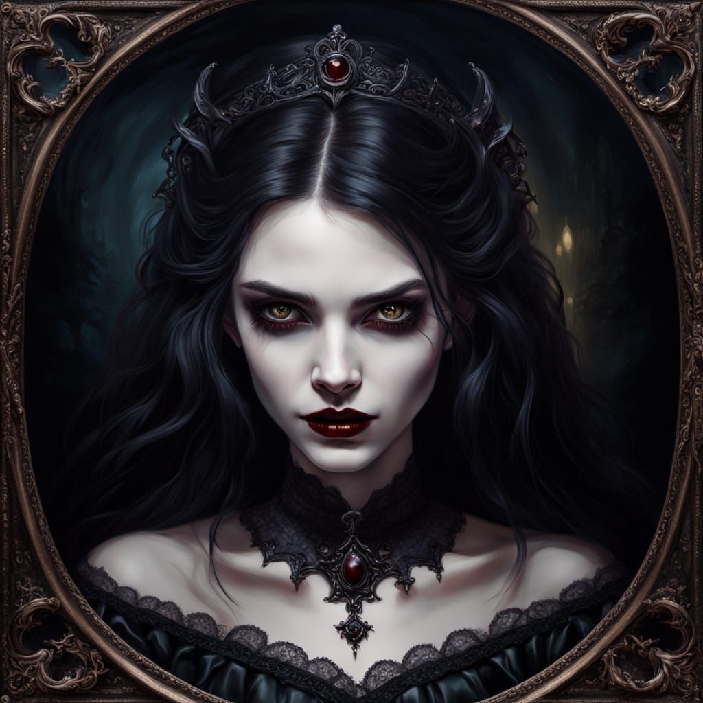 Gothic Vampire Portrait in Oil Paint Style