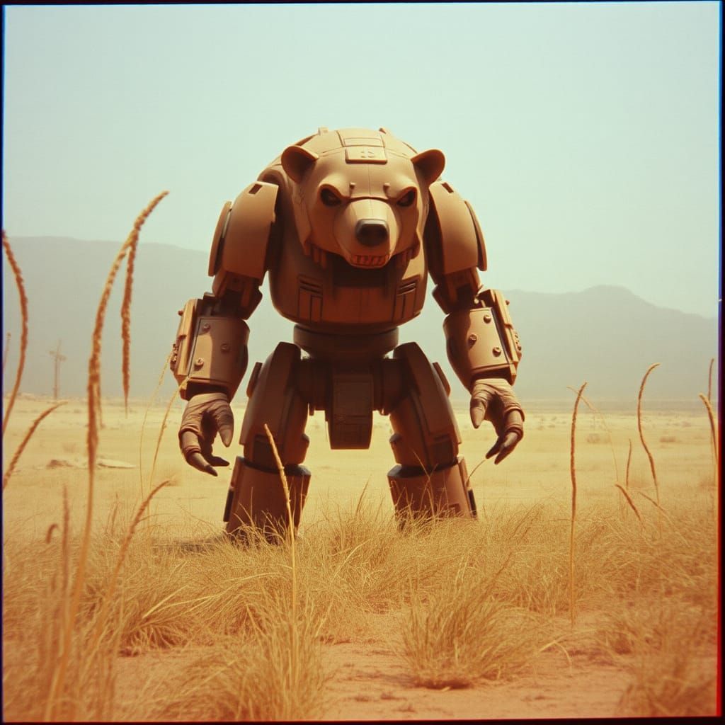 Giant Mecha Bear Monster in Glitch Art Style