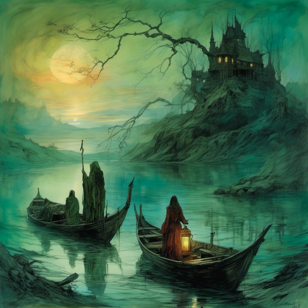 Enchanting Morass Sirens at Sunset, Fantasy Illustration