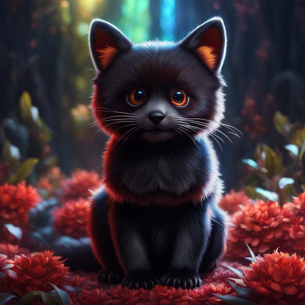 Red Panda and Cat Hybrid Fantasy Concept Art