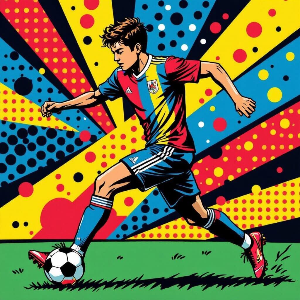 Vibrant Futbol Player in Pop Art Style