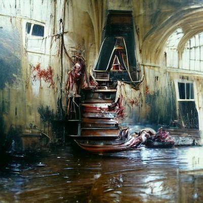Asylum Interior in Oil Painting Style