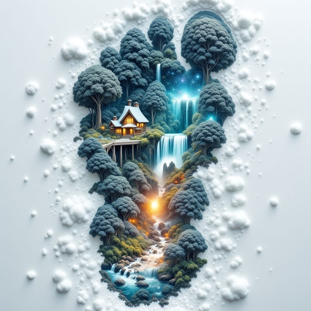 Surreal Double Exposure: Footprint Microcosm in Pop Art