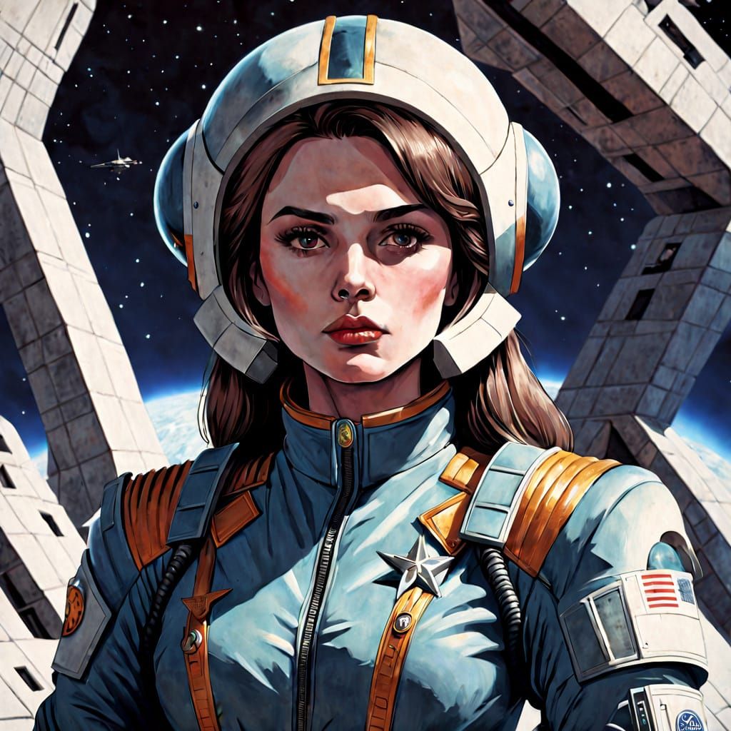 Female Space Commander in Monolithic Brutalism Style