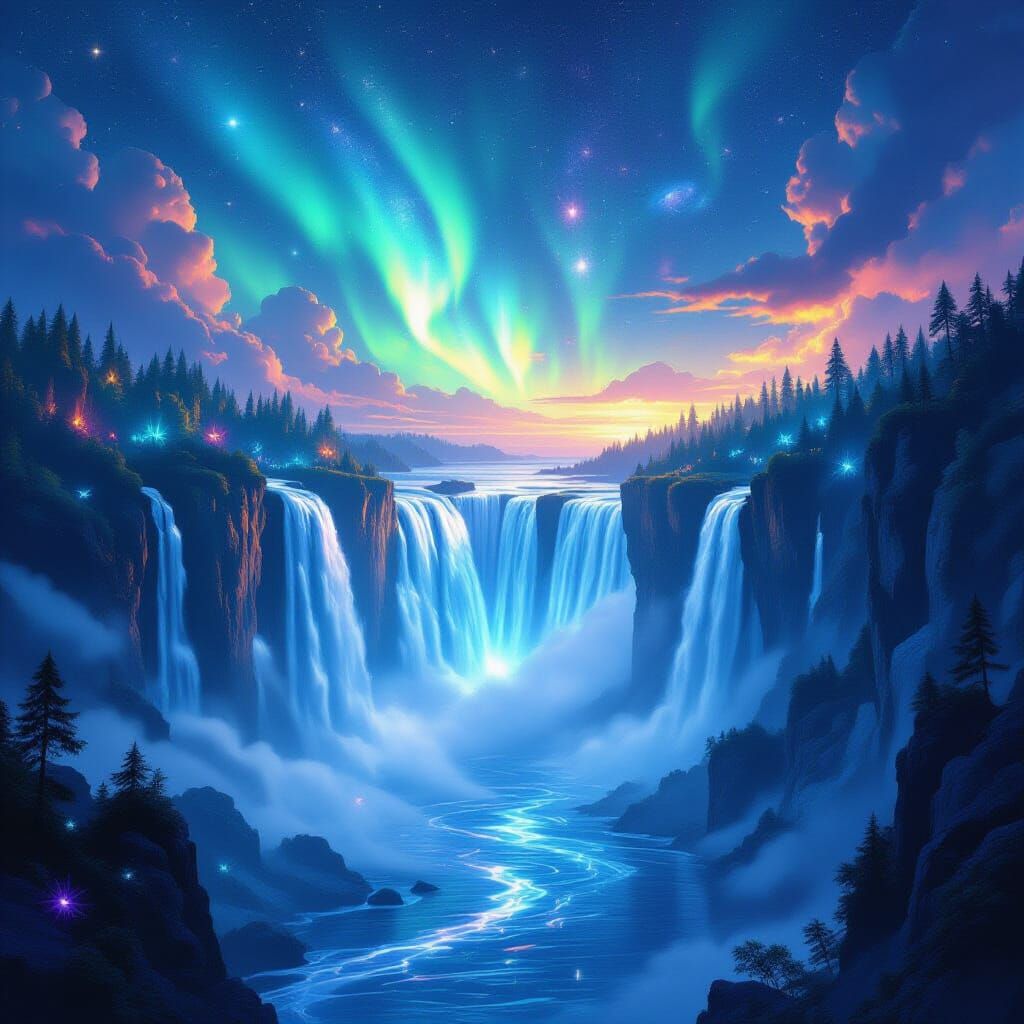Waterfall of Liquid Starlight: A Hyper-Realistic Dreamscape