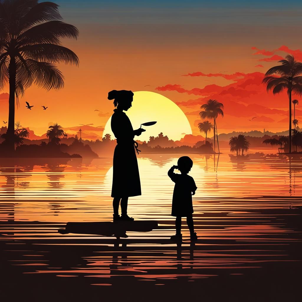 Silhouette Art of a Girl at Sunset