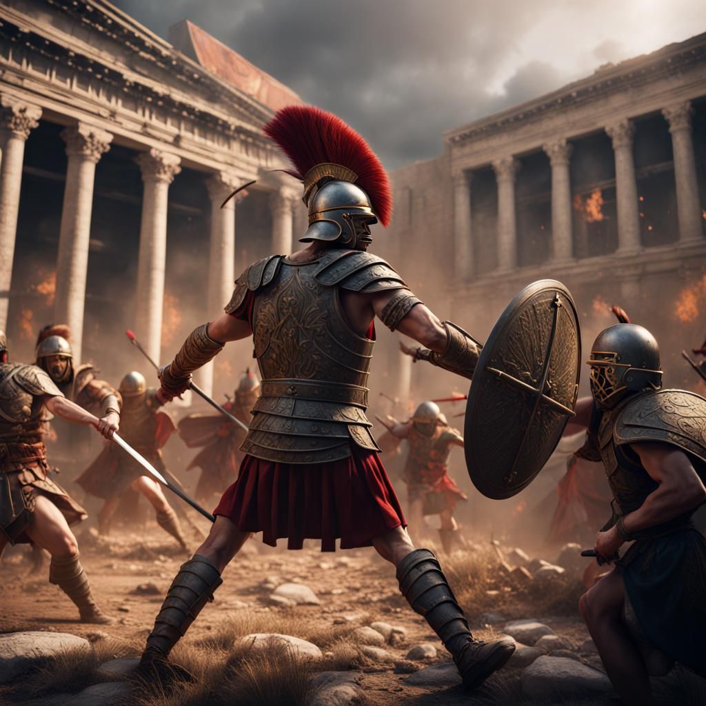 Roman Soldier Battles Visigoths: Detailed Matte Painting