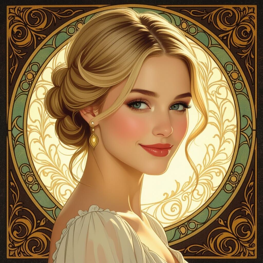 Elegant Blonde Woman in Art Nouveau Style