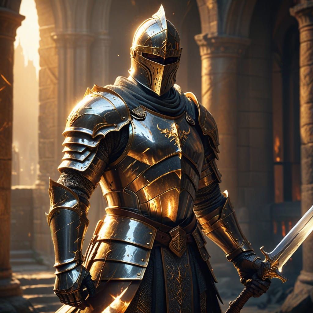Zealous Knight with Shining Sword in Epic Fantasy Art