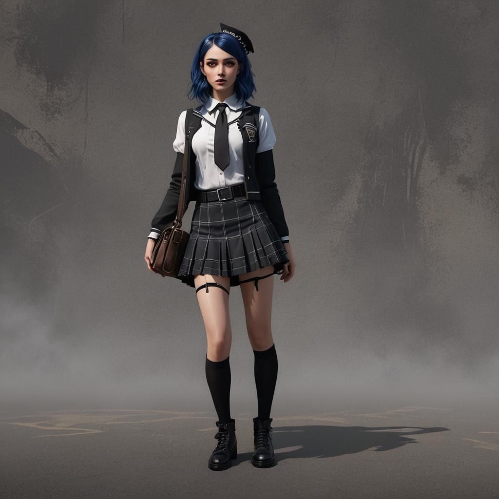 Gothic Transgender Schoolgirl in Detailed Digital Art