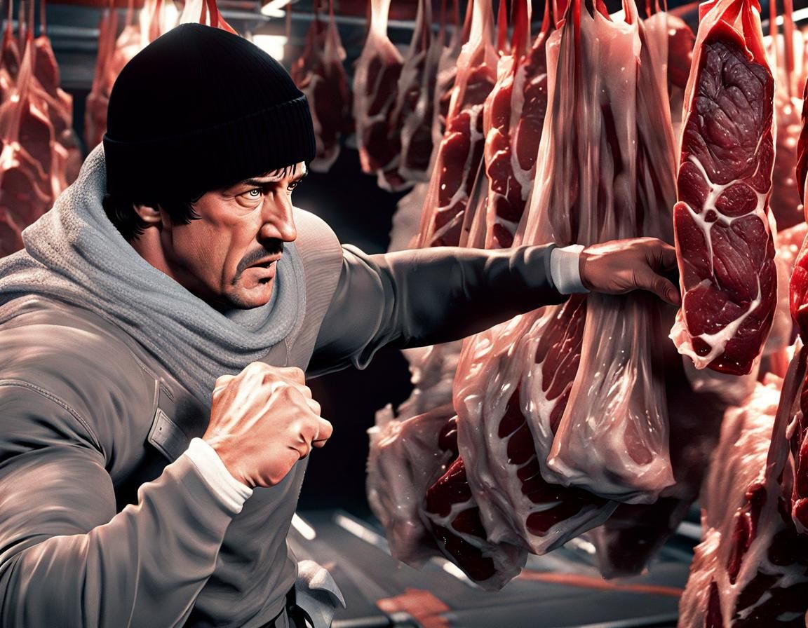 #film rocky balboa punching the hanging meat in the frozen m...