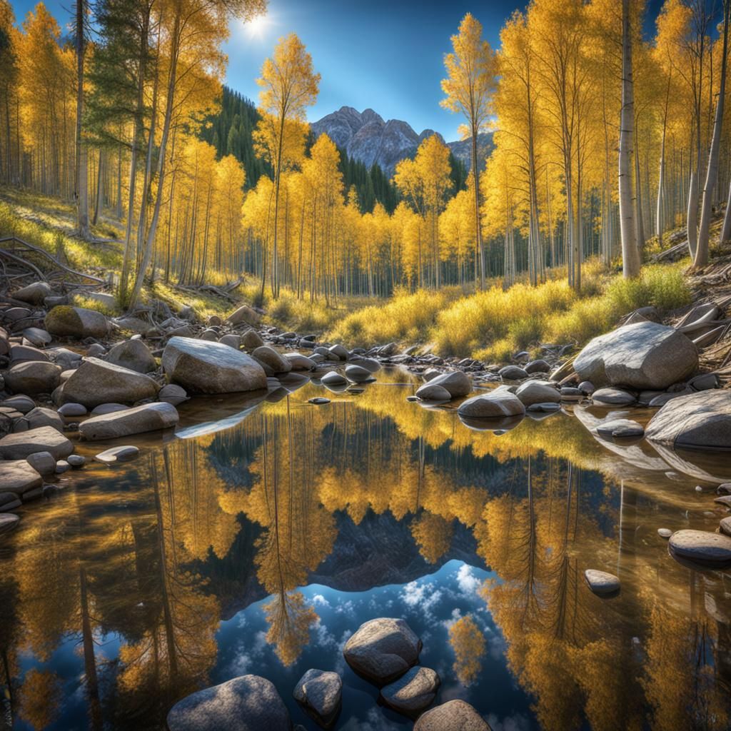 Majestic Aspen Reflection in Mountain Stream