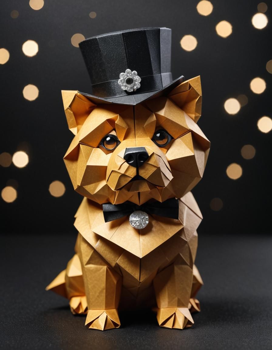 Origami Chow Chow with Top Hat
