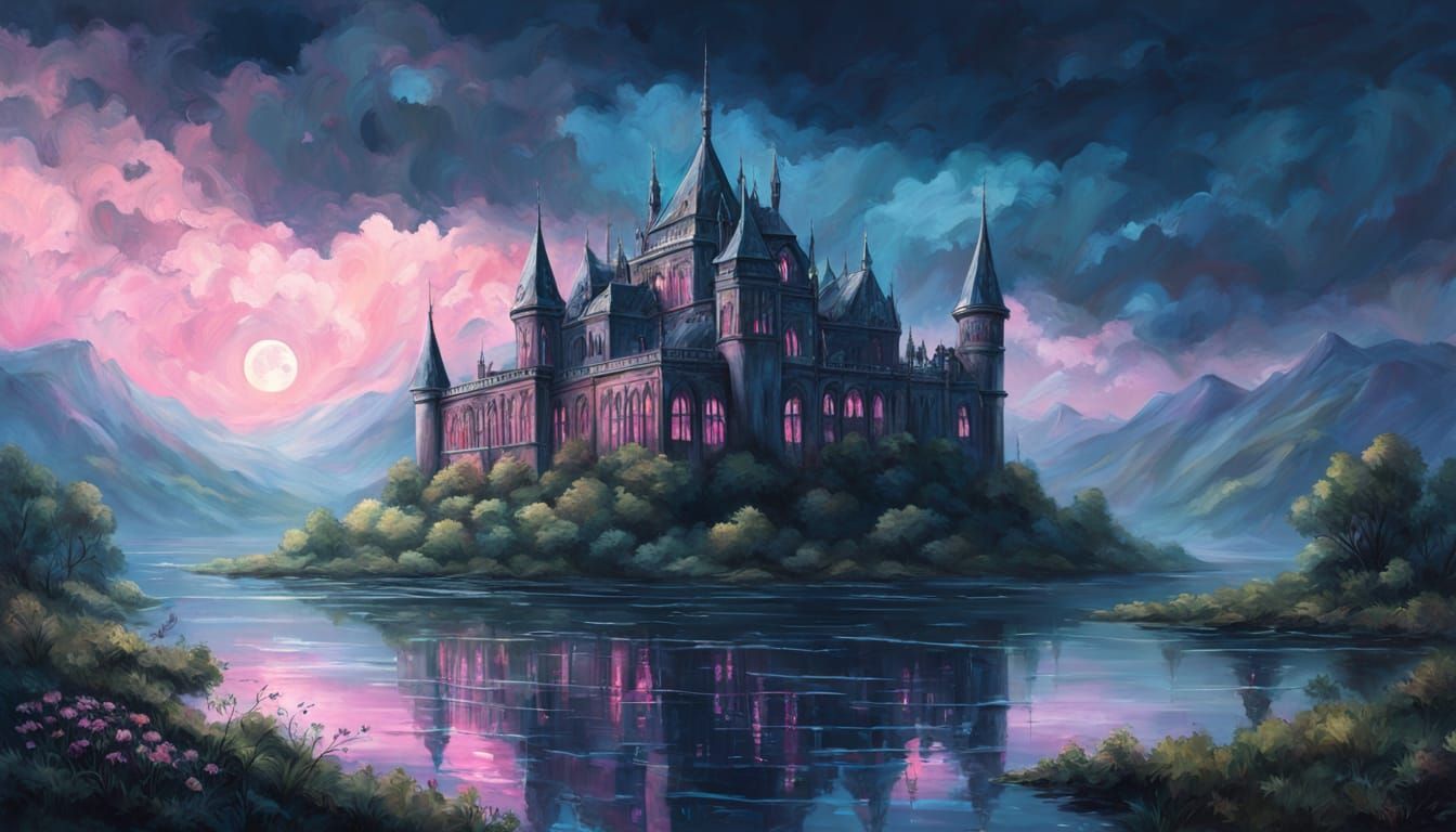 Majestic Gothic Palace in Moonlit Splendor