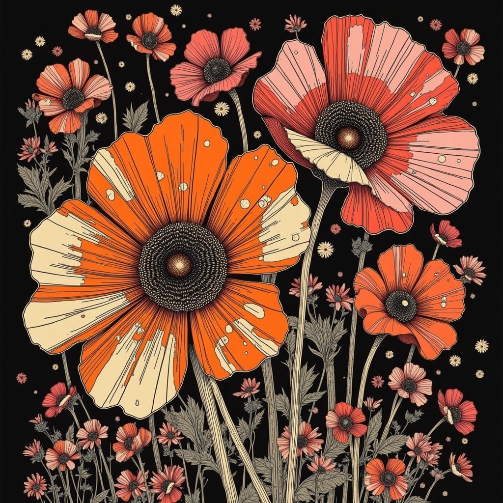 Psychedelic Fantasy Florals in Modern Art Style