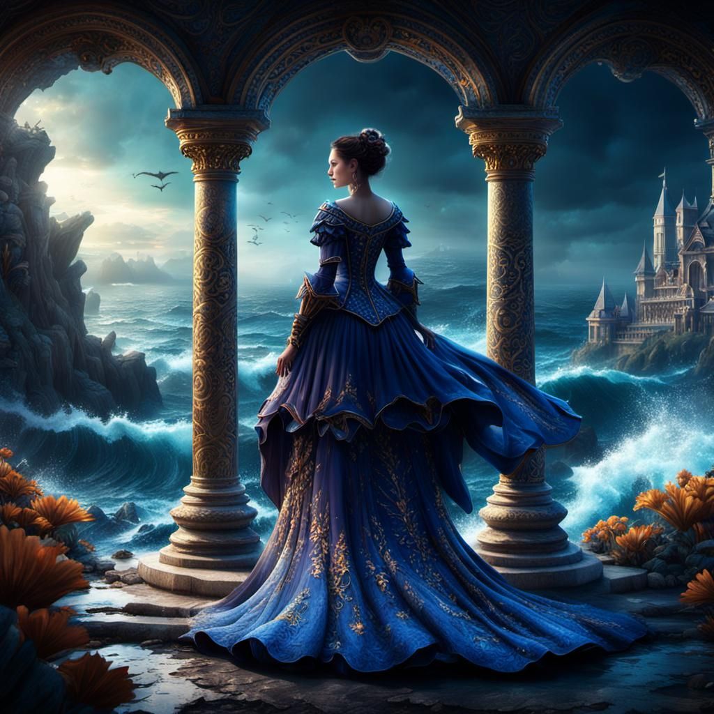 Surreal Ocean Wave Dress in Detailed Digital Painting