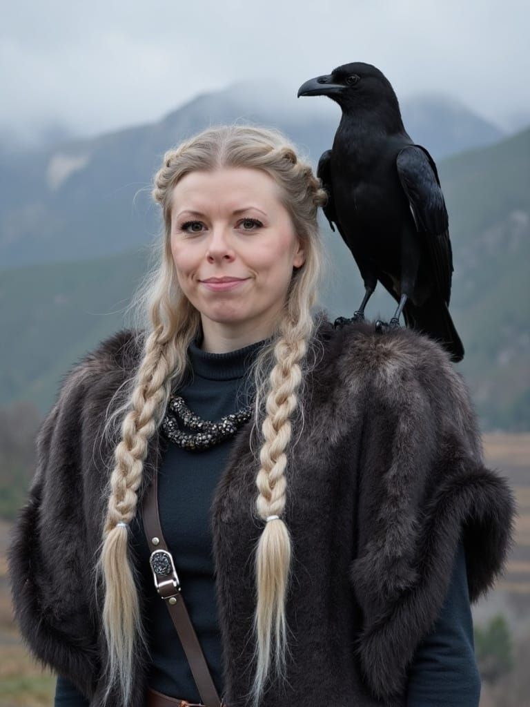 Viking Woman with Raven Portrait