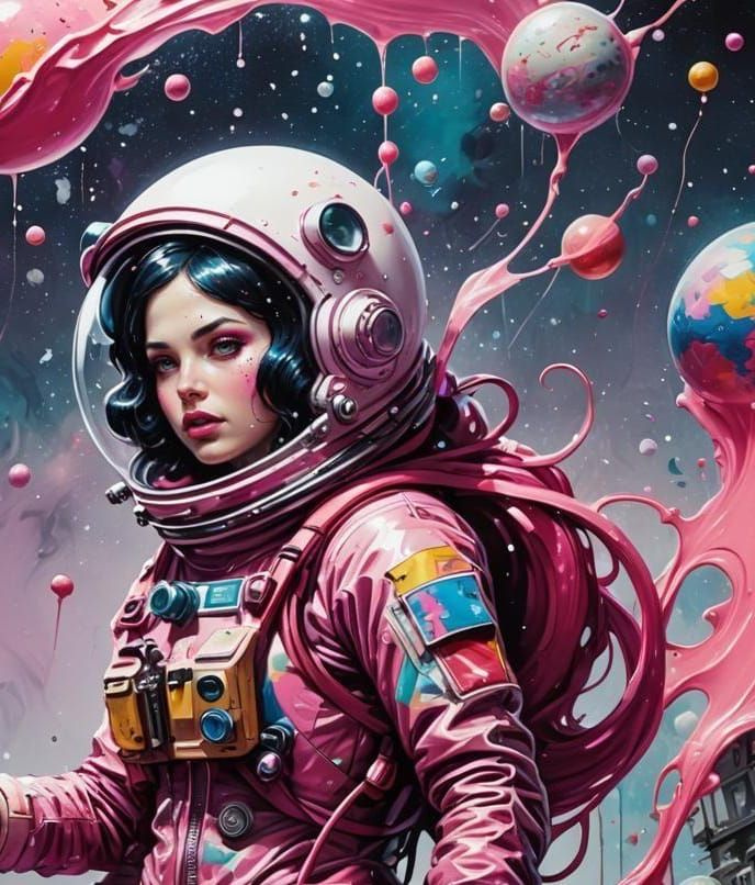 Snow White Space Mermaid in Graffiti Art