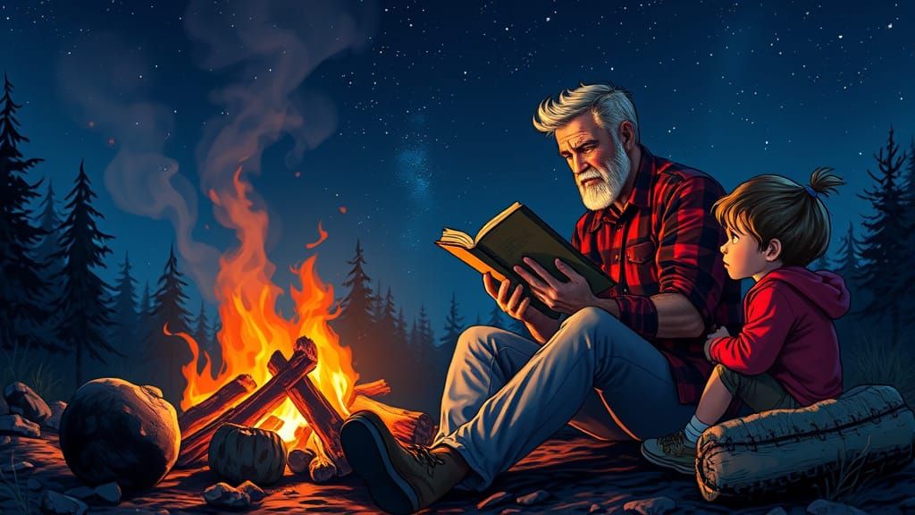Family Campfire Stories in Comic Book Style