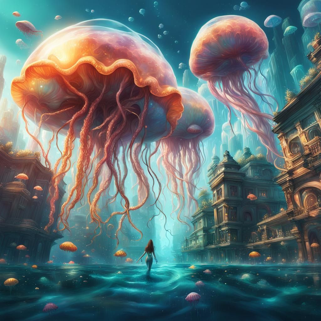 Underwater Futuristic City with Mermaids