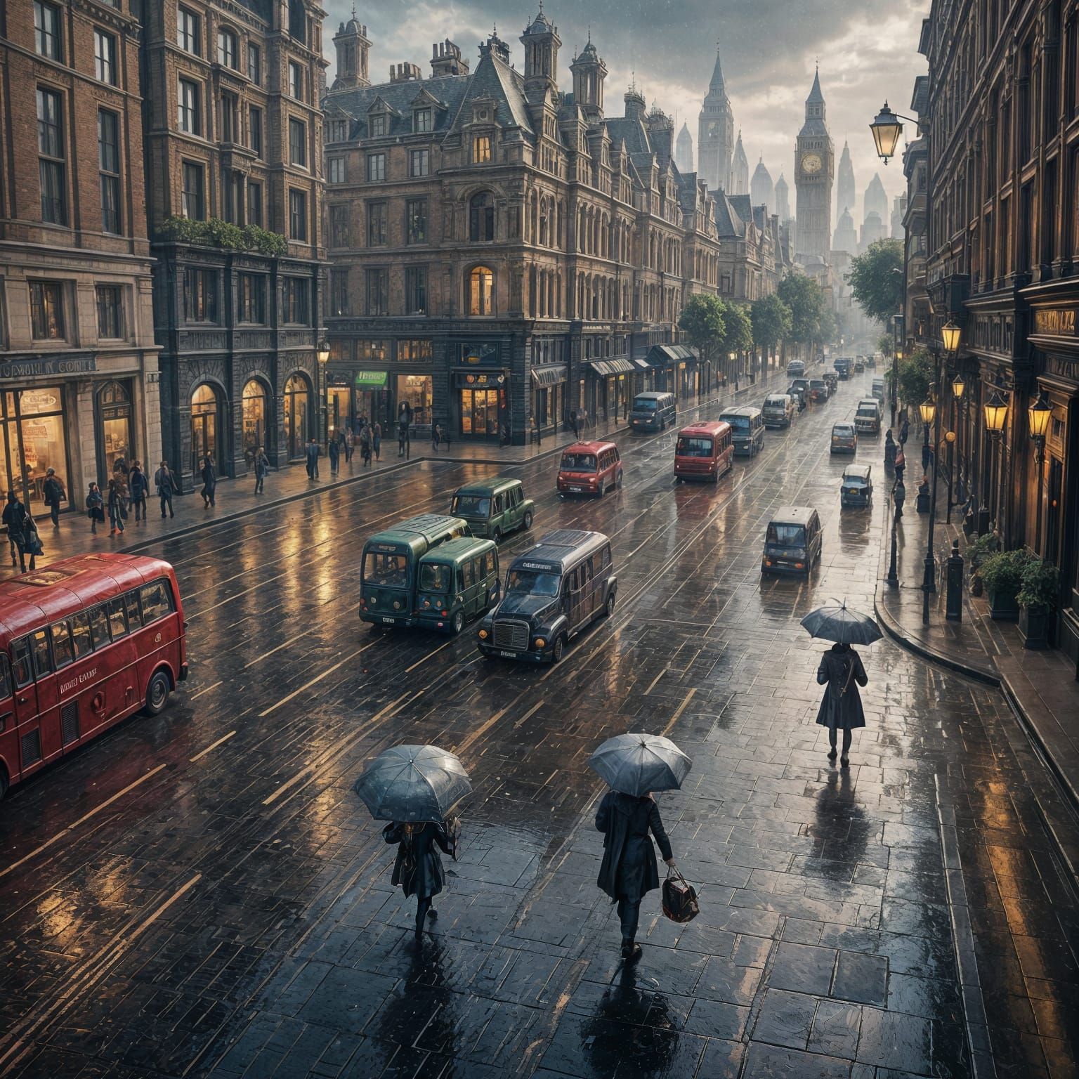 Rainy London Morning: Detailed Matte Painting