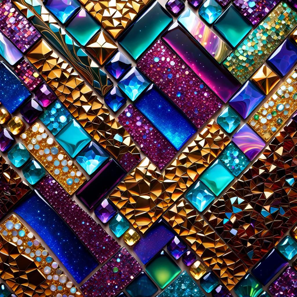 Iridescent Gemstone Mosaic Waterfall Wall Art