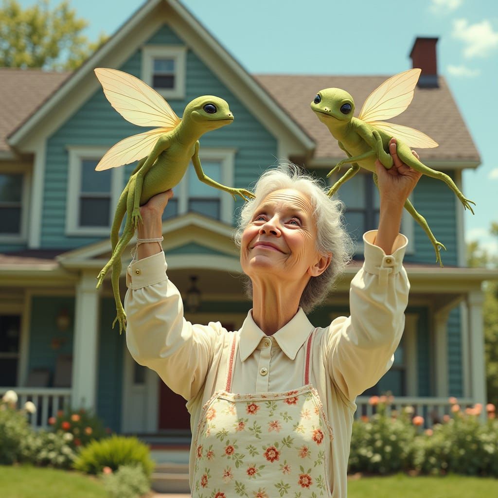 Old Woman's Alien Abduction: Hyperrealistic Digital Art