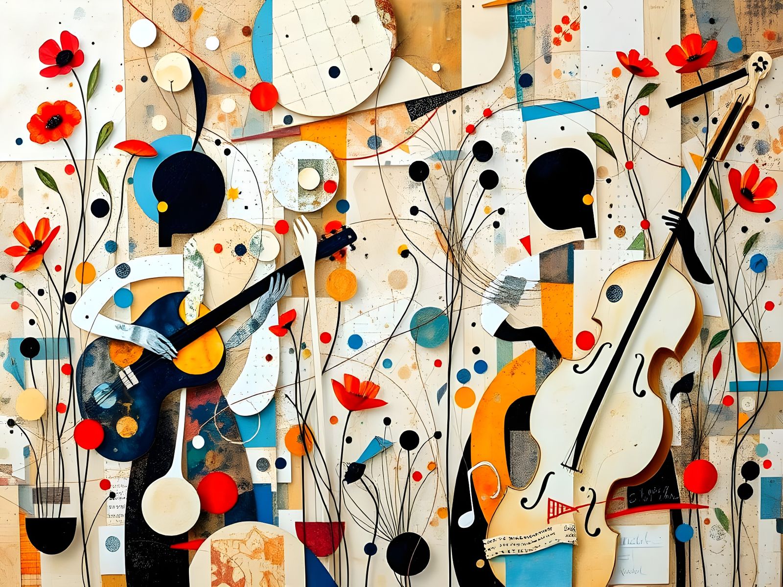 WHITE  abstraction surréalism   
 fragmented forms, WHITE   WATERCOLOR PLANTS 
WHITE Visual depth A group of vibrant mus...