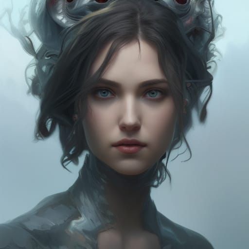 Detailed Hydra Portrait in Art Nouveau Style