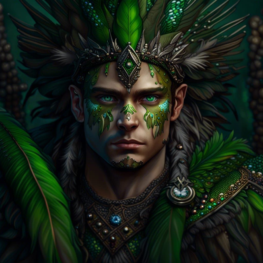 Handsome Woodland King with Feathers and Beads