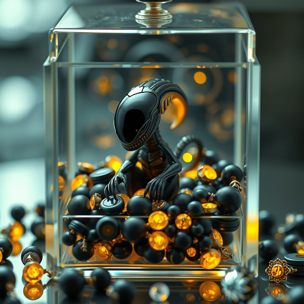 Miniature Xenomorph with Obsidian Jewelry