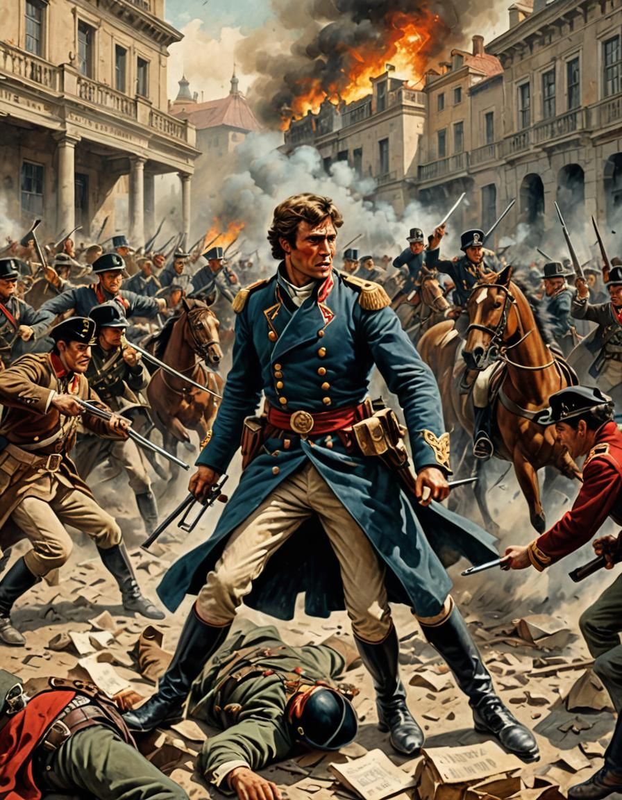 The War and Peace historical fiction book illustration actio...