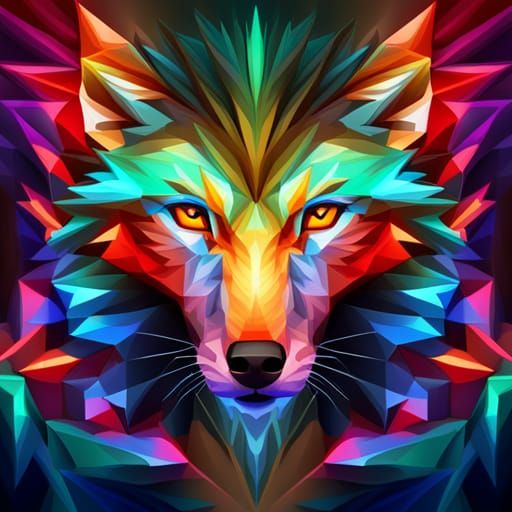 Polygonal Wolf with Horns in Vibrant Colors