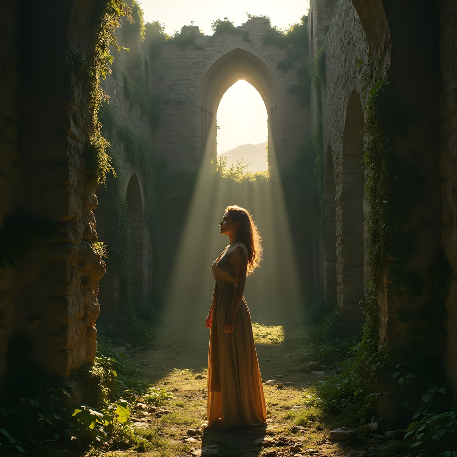 Medieval Castle Ruins in Romantic Style