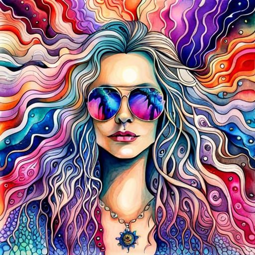 Striking Watercolor Portrait: Middle-Aged Beauty at Sunrise