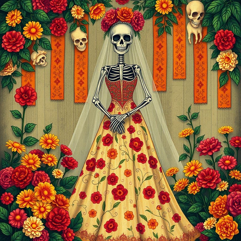 Elegant La Catrina Bride in Day of the Dead Celebration
